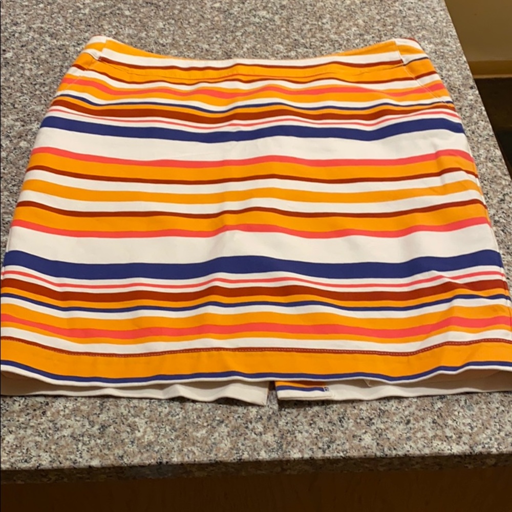 Orange, navy, white, & pink striped pencil skirt